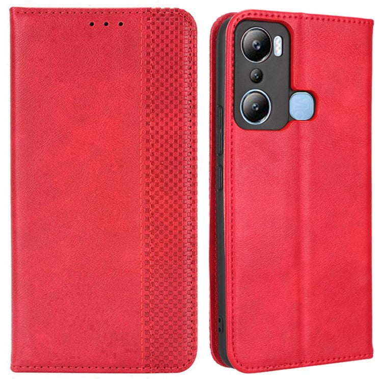For Infinix Hot 20i 4G X665C / X665E Imprinted Pattern PU Leather Phone Case Retro Wallet Stand Cover - Red
