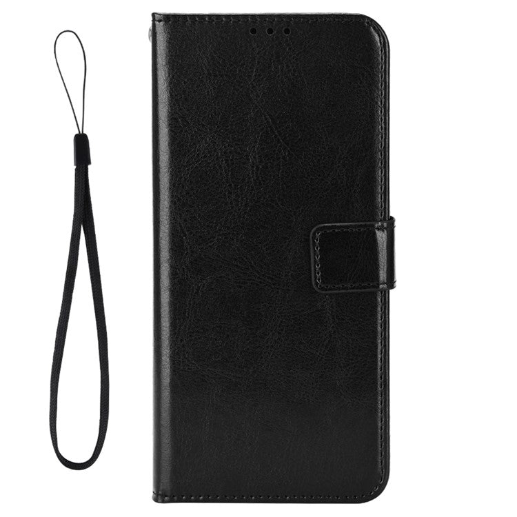 For Infinix Hot 20i 4G X665C / X665E Crazy Horse Texture PU Leather Case Wallet Stand Shockproof Phone Cover with Strap - Black