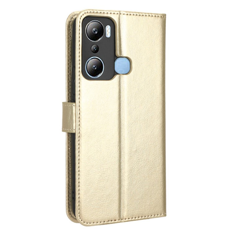 For Infinix Hot 20i 4G X665C / X665E Crazy Horse Texture PU Leather Case Wallet Stand Shockproof Phone Cover with Strap - Gold