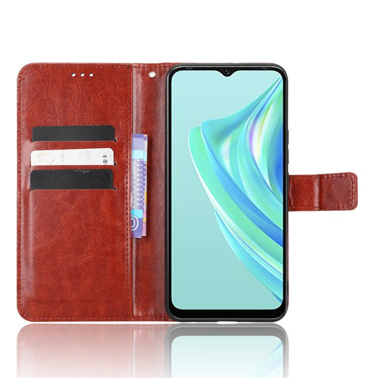 For Infinix Hot 20i 4G X665C / X665E Crazy Horse Texture PU Leather Case Wallet Stand Shockproof Phone Cover with Strap - Brown