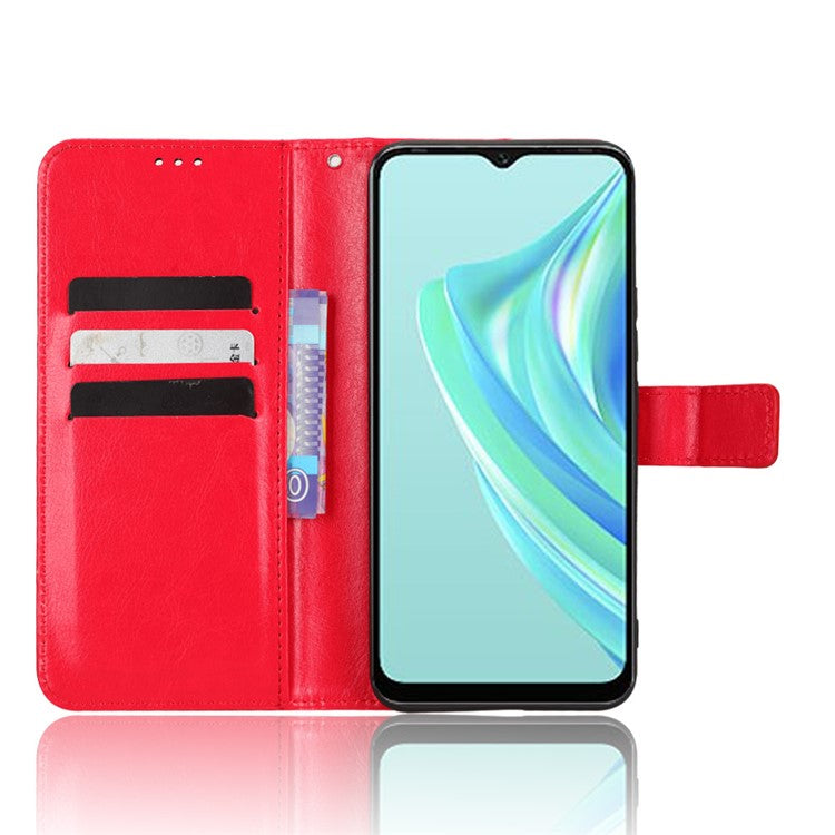 For Infinix Hot 20i 4G X665C / X665E Crazy Horse Texture PU Leather Case Wallet Stand Shockproof Phone Cover with Strap - Red