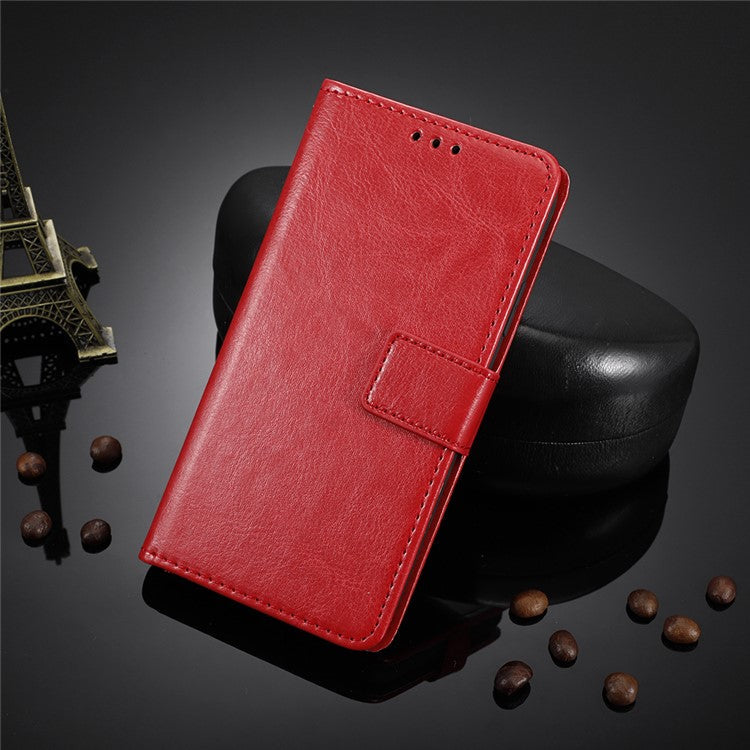 For Infinix Hot 20i 4G X665C / X665E Crazy Horse Texture PU Leather Case Wallet Stand Shockproof Phone Cover with Strap - Red