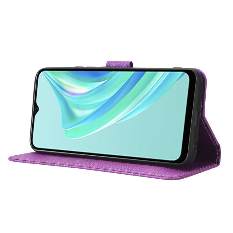 For Infinix Hot 20i 4G X665C / X665E Diamond Texture PU Leather Case Full Protection Stand Wallet Phone Cover with Strap - Purple