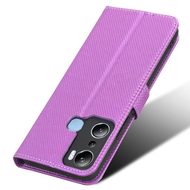 For Infinix Hot 20i 4G X665C / X665E Diamond Texture PU Leather Case Full Protection Stand Wallet Phone Cover with Strap - Purple