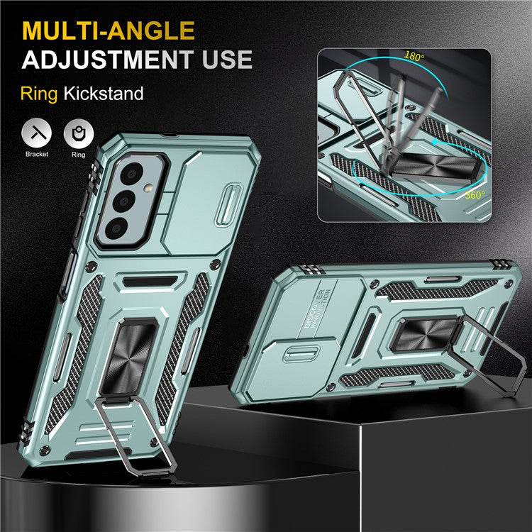 Armor Series for Samsung Galaxy M23 5G / F23 5G / M13 4G PC + TPU Anti-Scratch Phone Case Slide Camera Protection Kickstand Shockproof Cover - Green