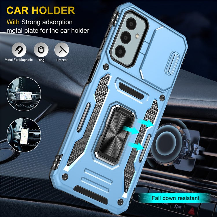 Armor Series for Samsung Galaxy M23 5G / F23 5G / M13 4G PC + TPU Anti-Scratch Phone Case Slide Camera Protection Kickstand Shockproof Cover - Sky Blue