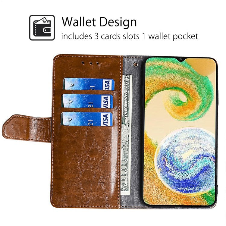 For Samsung Galaxy S23 Ultra Geometric Splicing Phone Case PU Leather Stand Wallet Full Protection Folio Flip Cover - Light Brown