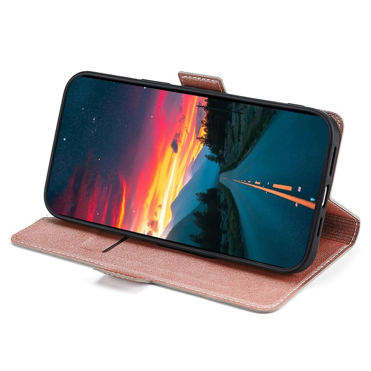 For Samsung Galaxy S23+ PU Leather Stand Card Holder Phone Case TPU Interior Shell Flip Dual Magnetic Clasp Protective Cover - Rose Gold