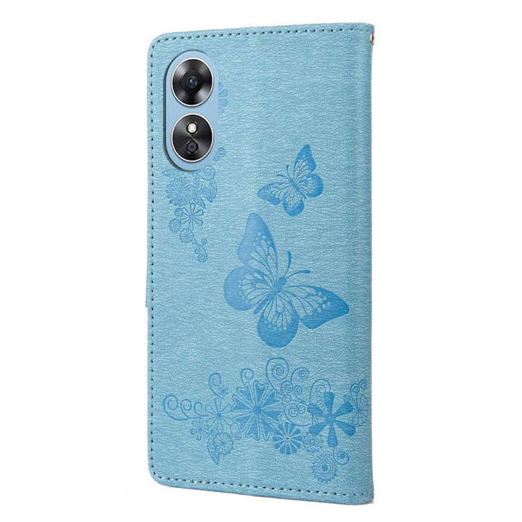 Mobile Phone Case for Oppo A17 4G / A17k 4G Wallet Phone Case Butterflies Flower Imprinting PU Leather Flip Folio Phone Cover with Stand - Blue