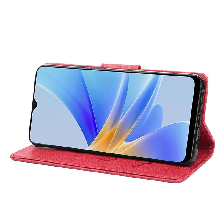 Mobile Phone Case for Oppo A17 4G / A17k 4G Wallet Phone Case Butterflies Flower Imprinting PU Leather Flip Folio Phone Cover with Stand - Red