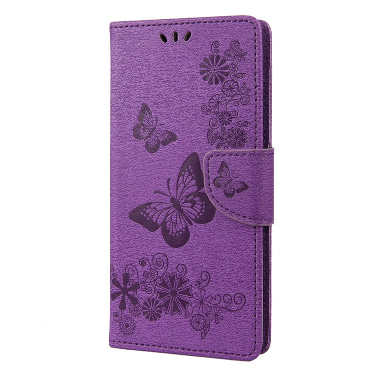 Mobile Phone Case for Oppo A17 4G / A17k 4G Wallet Phone Case Butterflies Flower Imprinting PU Leather Flip Folio Phone Cover with Stand - Purple