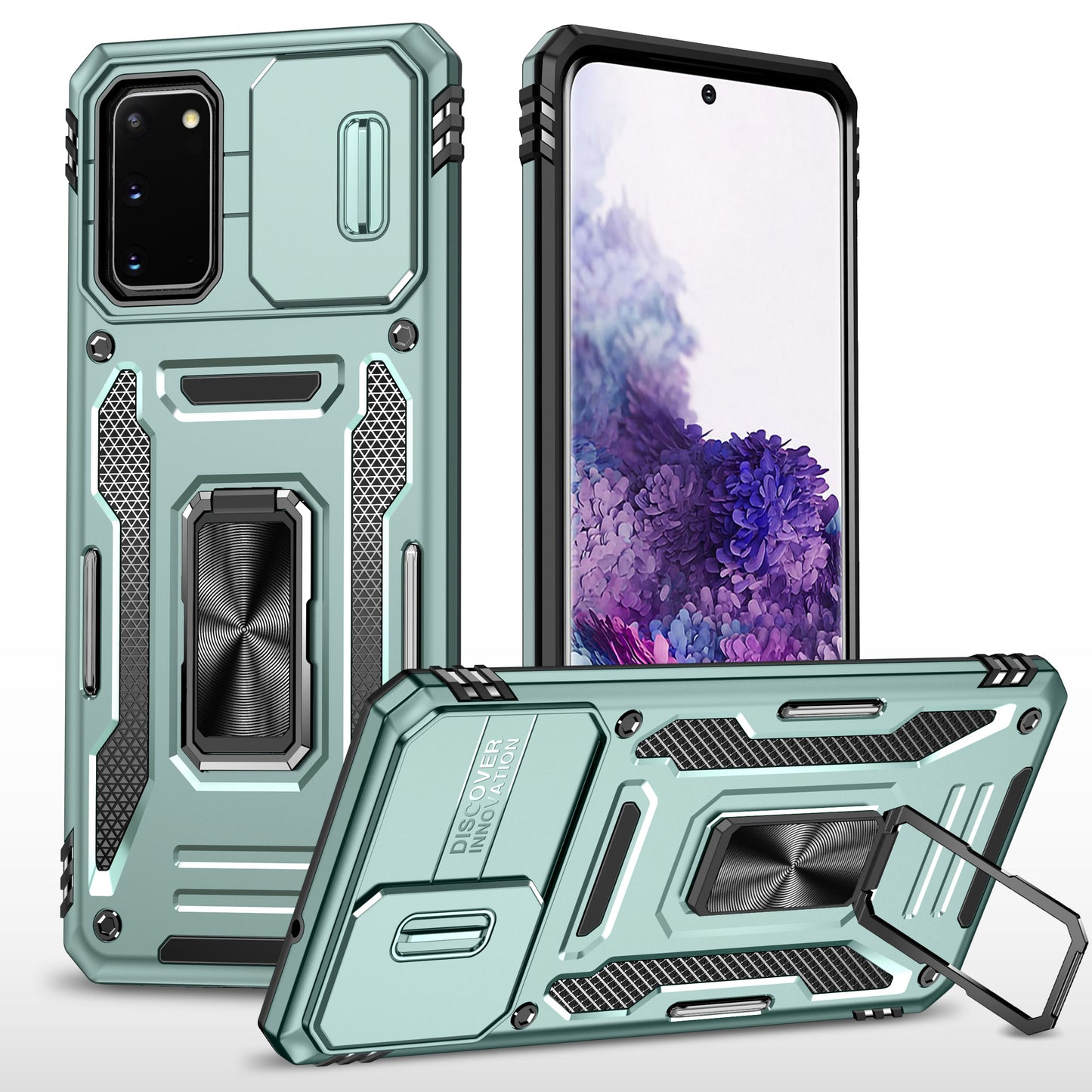 Armor Series for Samsung Galaxy S20 4G / 5G Kickstand PC + TPU Hybrid Cover Anti-collision Protective Phone Case with Slide Camera Protector - Green