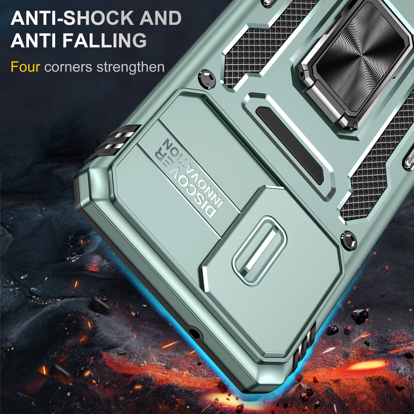 Armor Series for Samsung Galaxy S20 4G / 5G Kickstand PC + TPU Hybrid Cover Anti-collision Protective Phone Case with Slide Camera Protector - Green