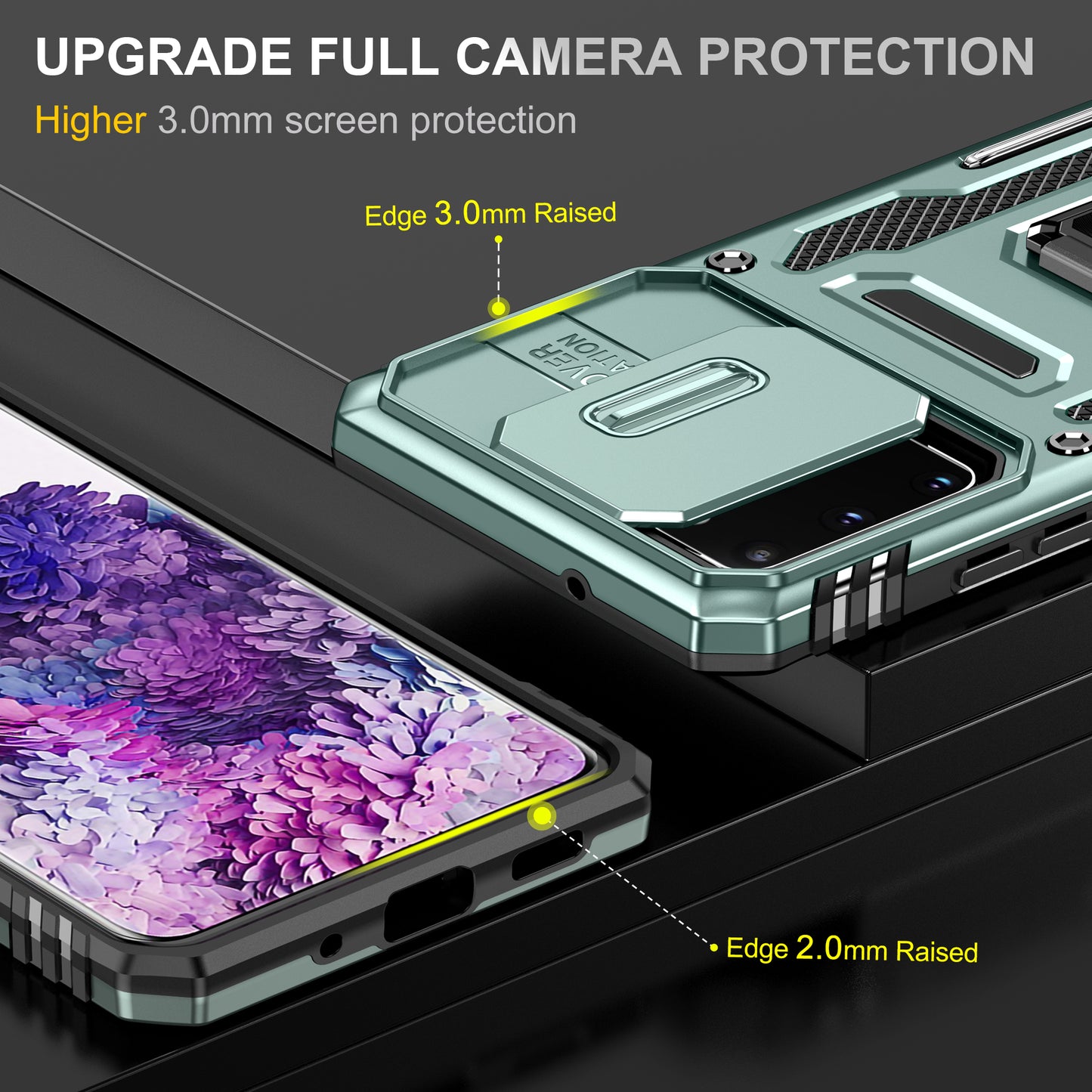 Armor Series for Samsung Galaxy S20 4G / 5G Kickstand PC + TPU Hybrid Cover Anti-collision Protective Phone Case with Slide Camera Protector - Green
