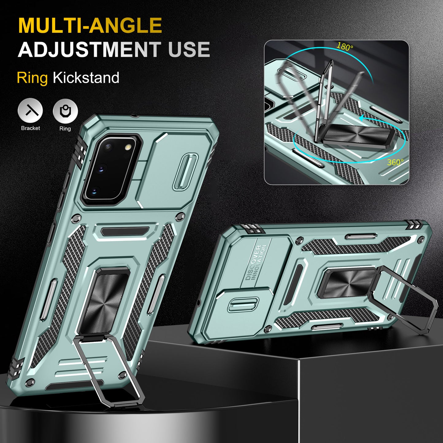 Armor Series for Samsung Galaxy S20 4G / 5G Kickstand PC + TPU Hybrid Cover Anti-collision Protective Phone Case with Slide Camera Protector - Green