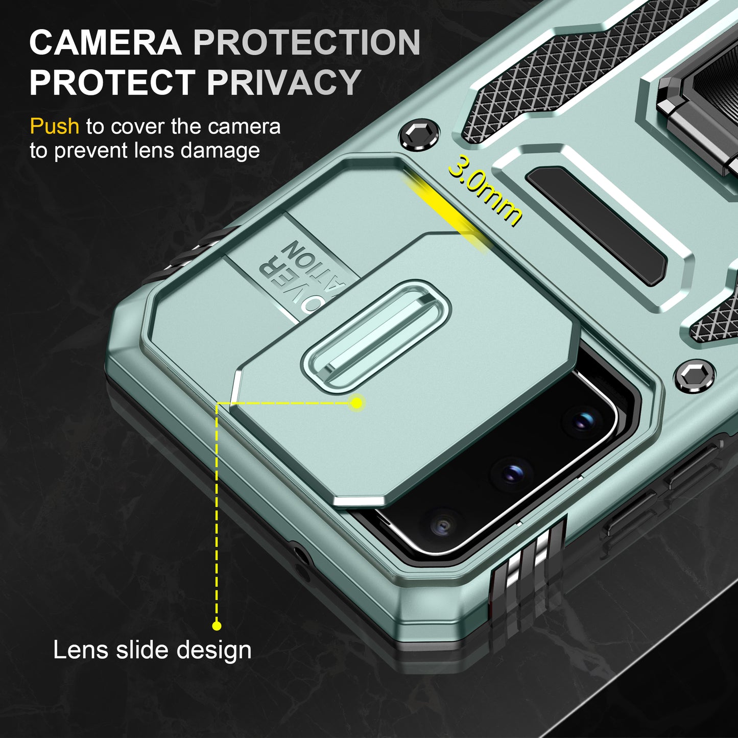 Armor Series for Samsung Galaxy S20 4G / 5G Kickstand PC + TPU Hybrid Cover Anti-collision Protective Phone Case with Slide Camera Protector - Green