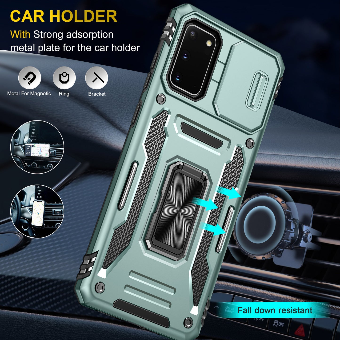 Armor Series for Samsung Galaxy S20 4G / 5G Kickstand PC + TPU Hybrid Cover Anti-collision Protective Phone Case with Slide Camera Protector - Green