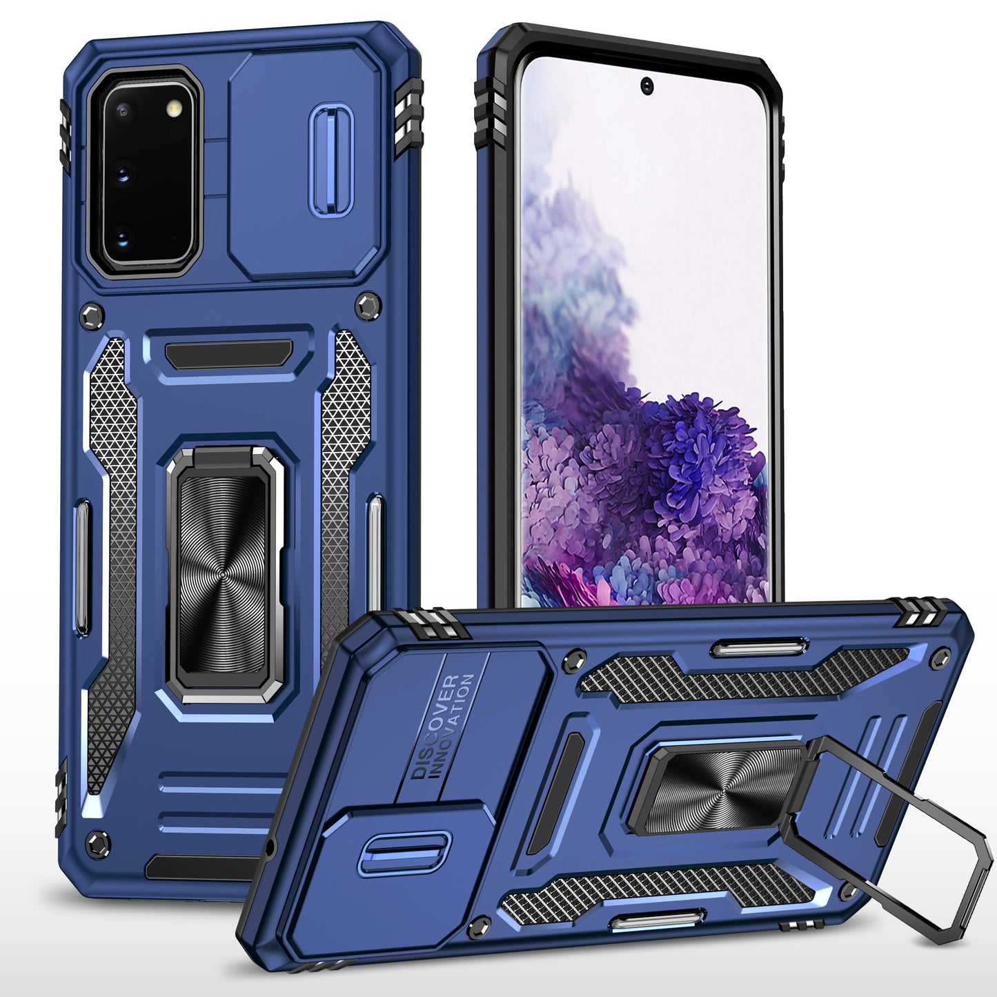 Armor Series for Samsung Galaxy S20 4G / 5G Kickstand PC + TPU Hybrid Cover Anti-collision Protective Phone Case with Slide Camera Protector - Navy Blue