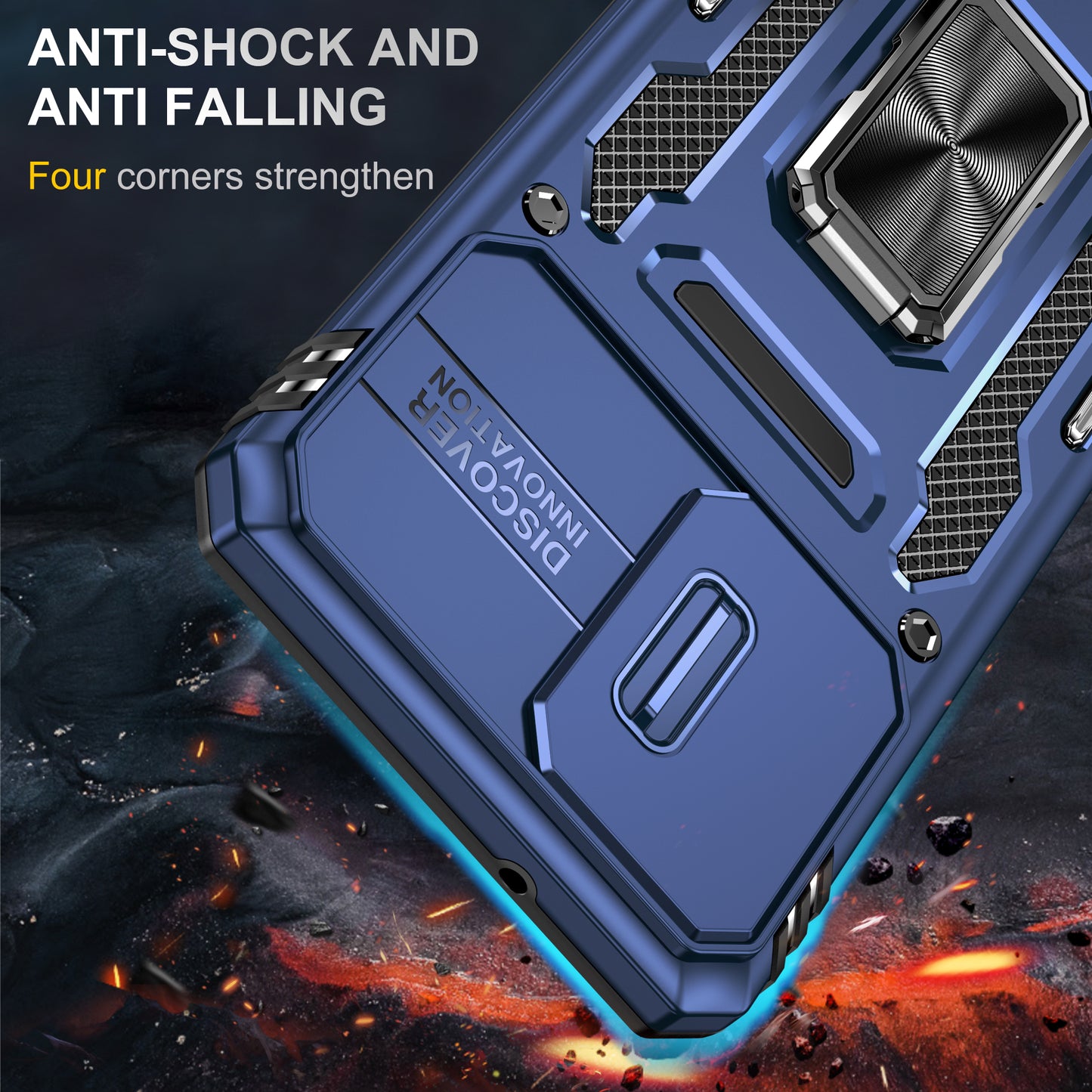 Armor Series for Samsung Galaxy S20 4G / 5G Kickstand PC + TPU Hybrid Cover Anti-collision Protective Phone Case with Slide Camera Protector - Navy Blue