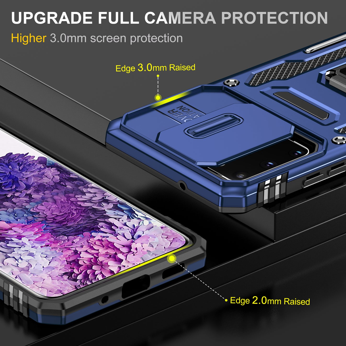 Armor Series for Samsung Galaxy S20 4G / 5G Kickstand PC + TPU Hybrid Cover Anti-collision Protective Phone Case with Slide Camera Protector - Navy Blue