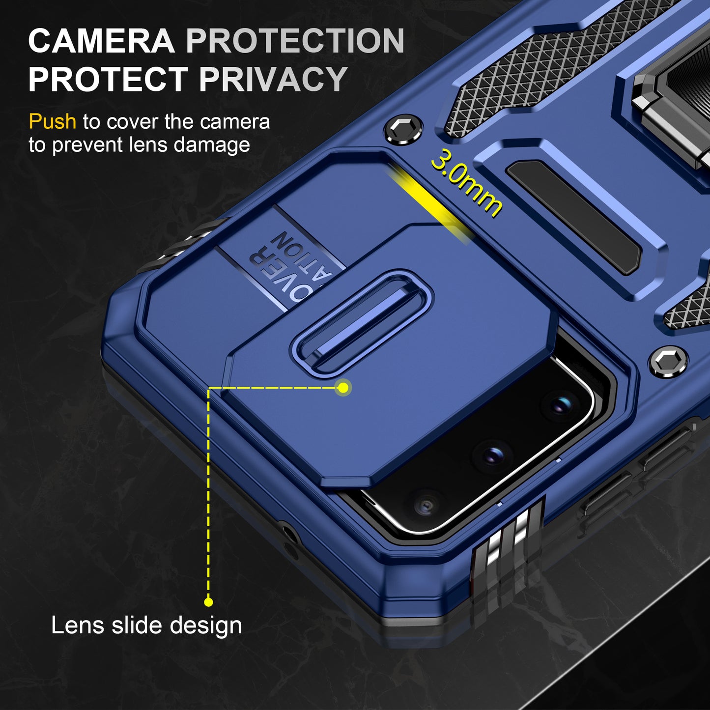 Armor Series for Samsung Galaxy S20 4G / 5G Kickstand PC + TPU Hybrid Cover Anti-collision Protective Phone Case with Slide Camera Protector - Navy Blue