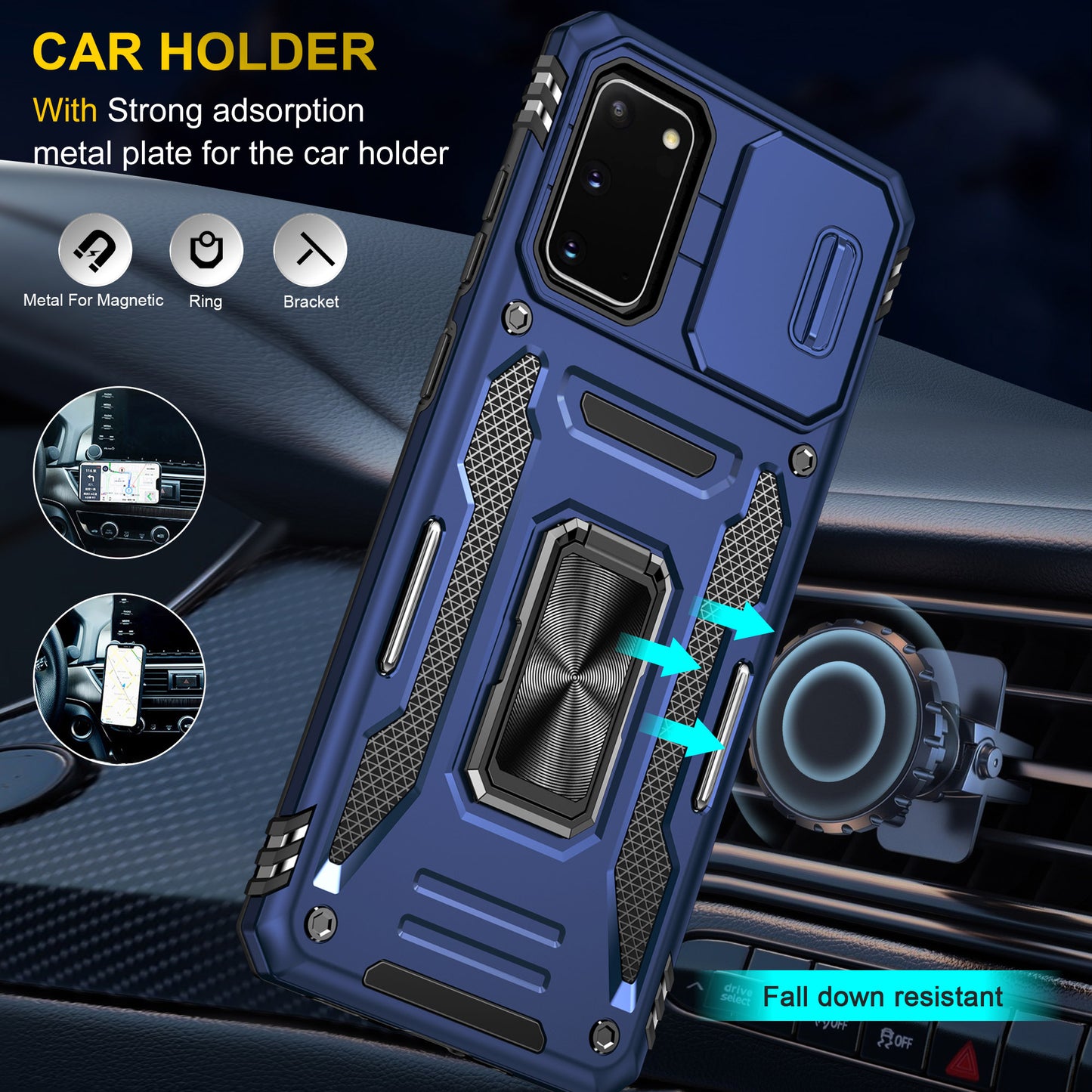 Armor Series for Samsung Galaxy S20 4G / 5G Kickstand PC + TPU Hybrid Cover Anti-collision Protective Phone Case with Slide Camera Protector - Navy Blue