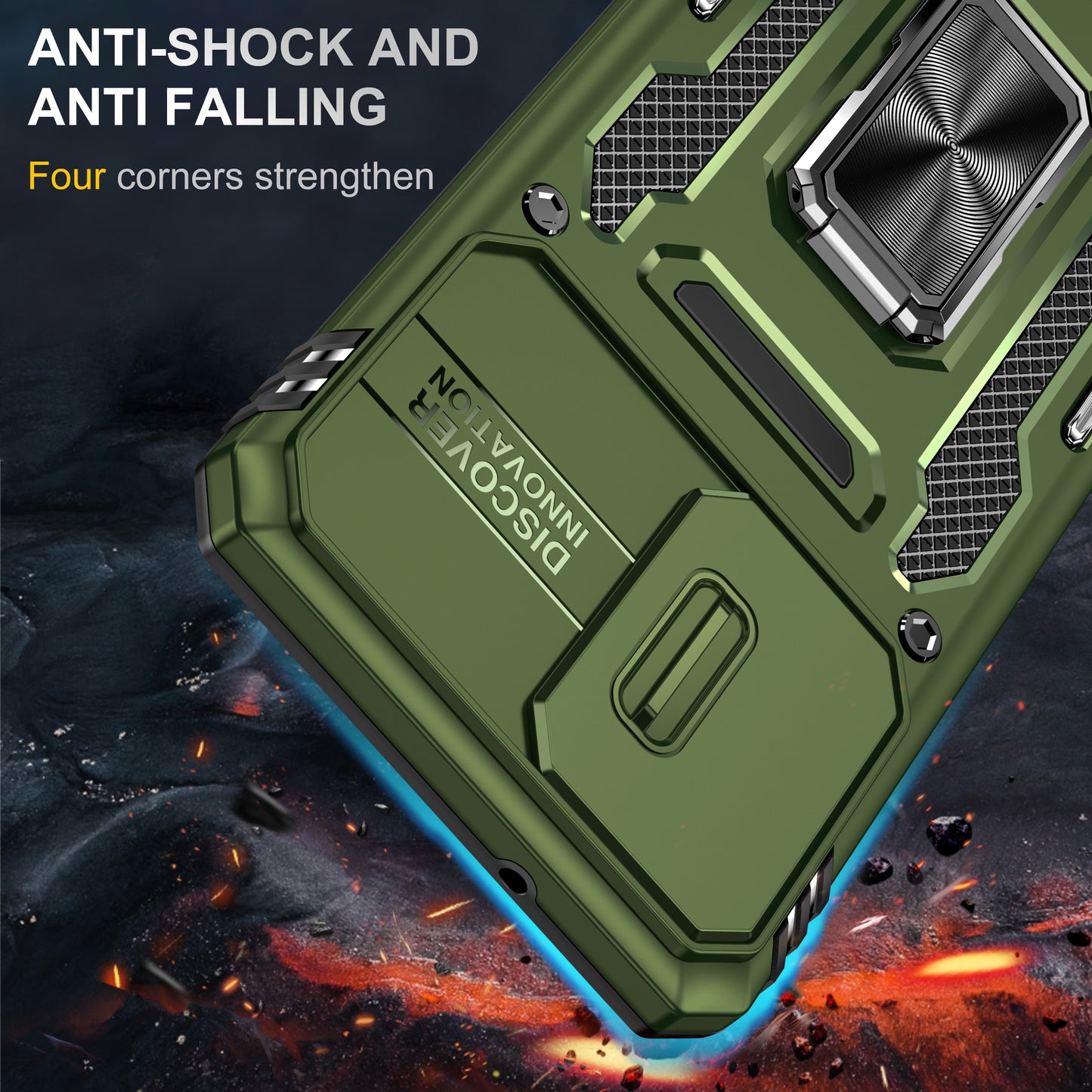 Armor Series for Samsung Galaxy S20 4G / 5G Kickstand PC + TPU Hybrid Cover Anti-collision Protective Phone Case with Slide Camera Protector - Olive Green