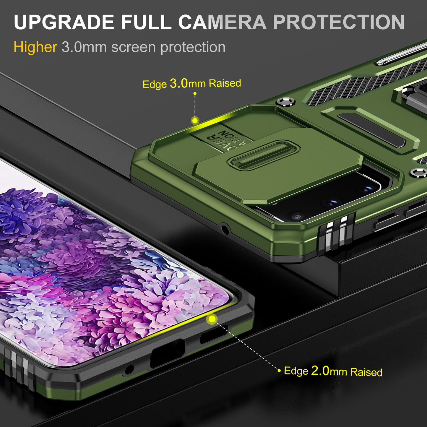 Armor Series for Samsung Galaxy S20 4G / 5G Kickstand PC + TPU Hybrid Cover Anti-collision Protective Phone Case with Slide Camera Protector - Olive Green