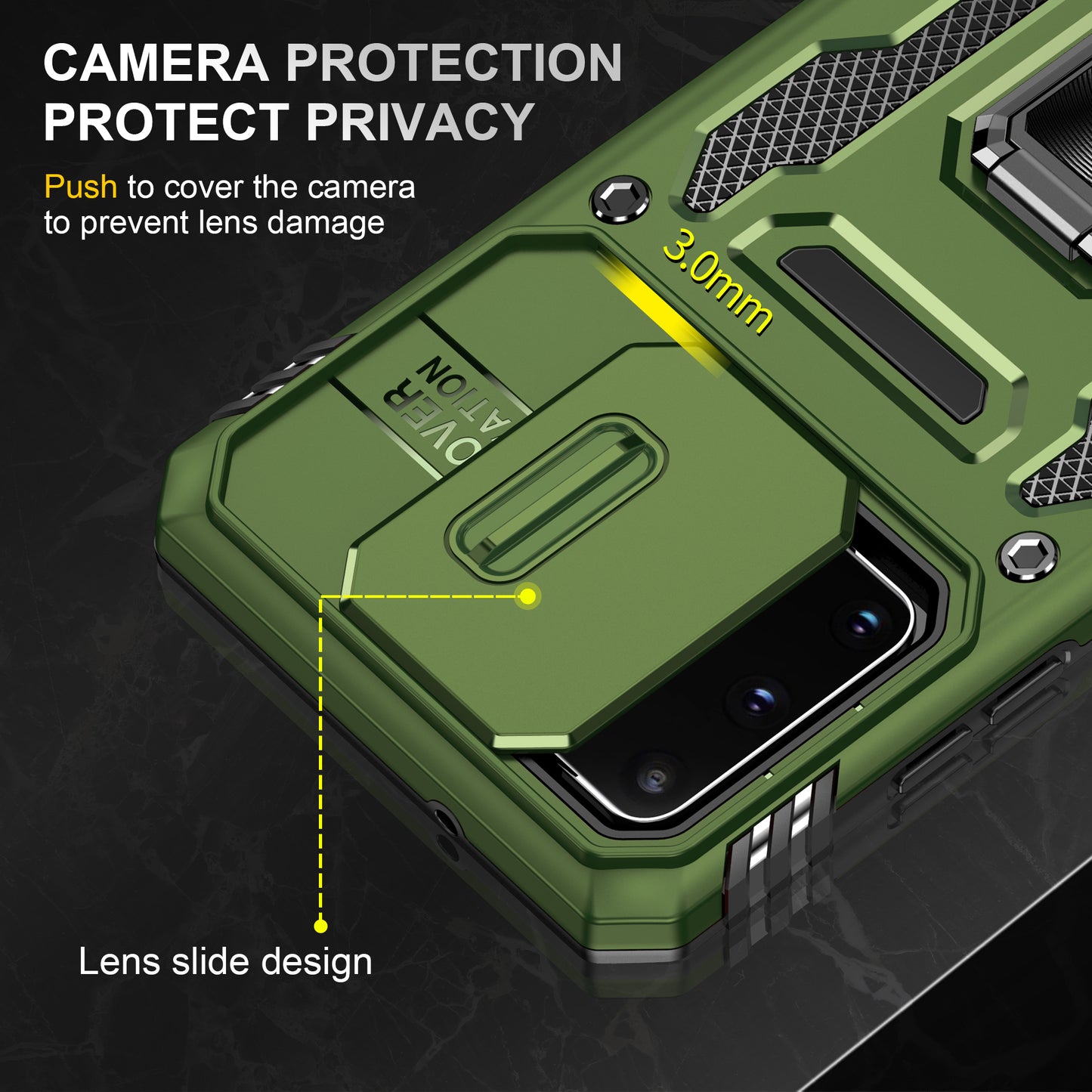 Armor Series for Samsung Galaxy S20 4G / 5G Kickstand PC + TPU Hybrid Cover Anti-collision Protective Phone Case with Slide Camera Protector - Olive Green