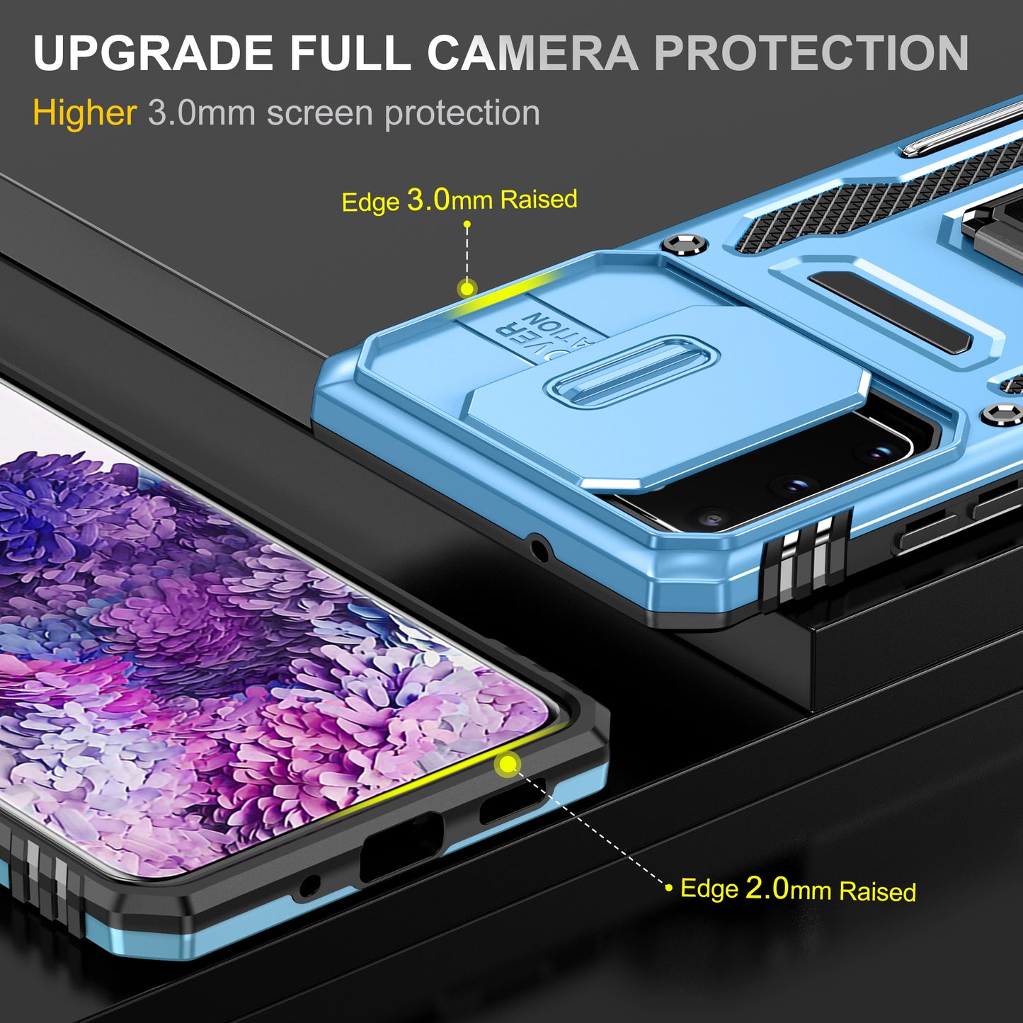 Armor Series for Samsung Galaxy S20 4G / 5G Kickstand PC + TPU Hybrid Cover Anti-collision Protective Phone Case with Slide Camera Protector - Sky Blue