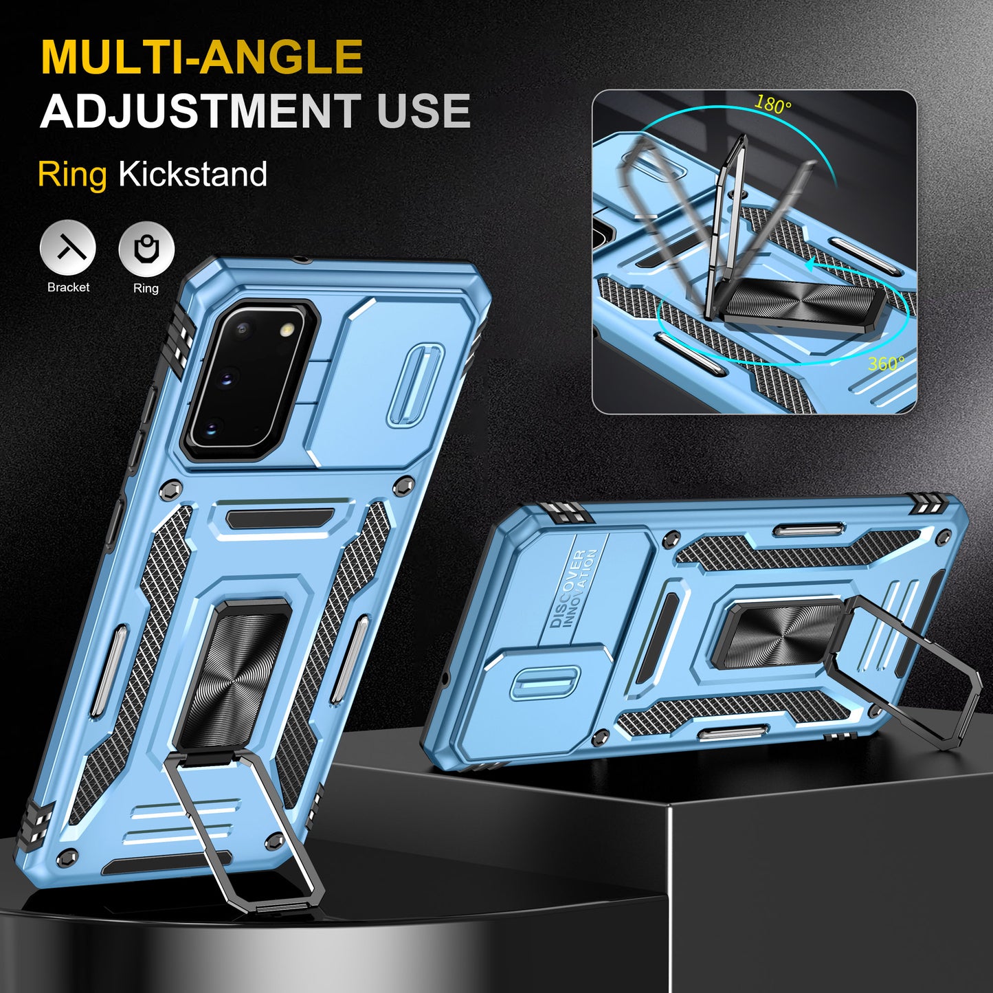 Armor Series for Samsung Galaxy S20 4G / 5G Kickstand PC + TPU Hybrid Cover Anti-collision Protective Phone Case with Slide Camera Protector - Sky Blue