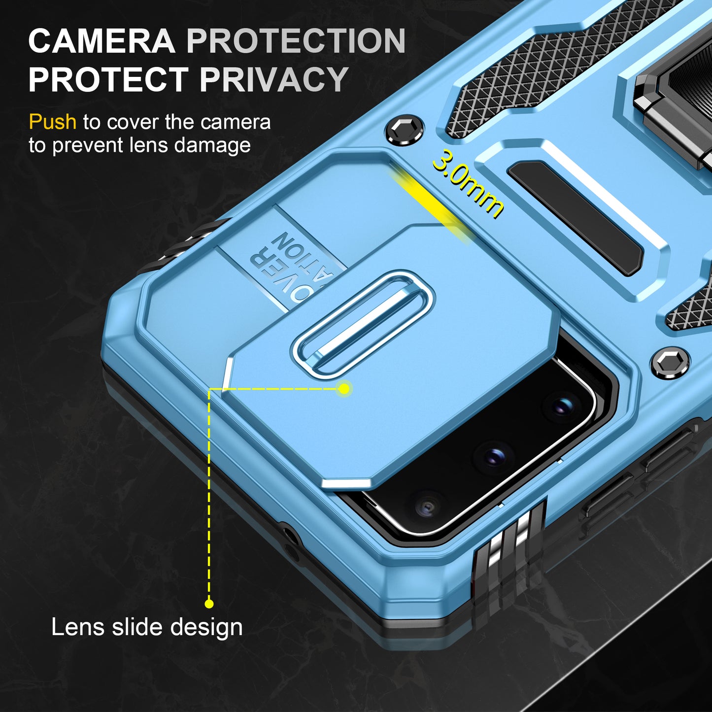 Armor Series for Samsung Galaxy S20 4G / 5G Kickstand PC + TPU Hybrid Cover Anti-collision Protective Phone Case with Slide Camera Protector - Sky Blue