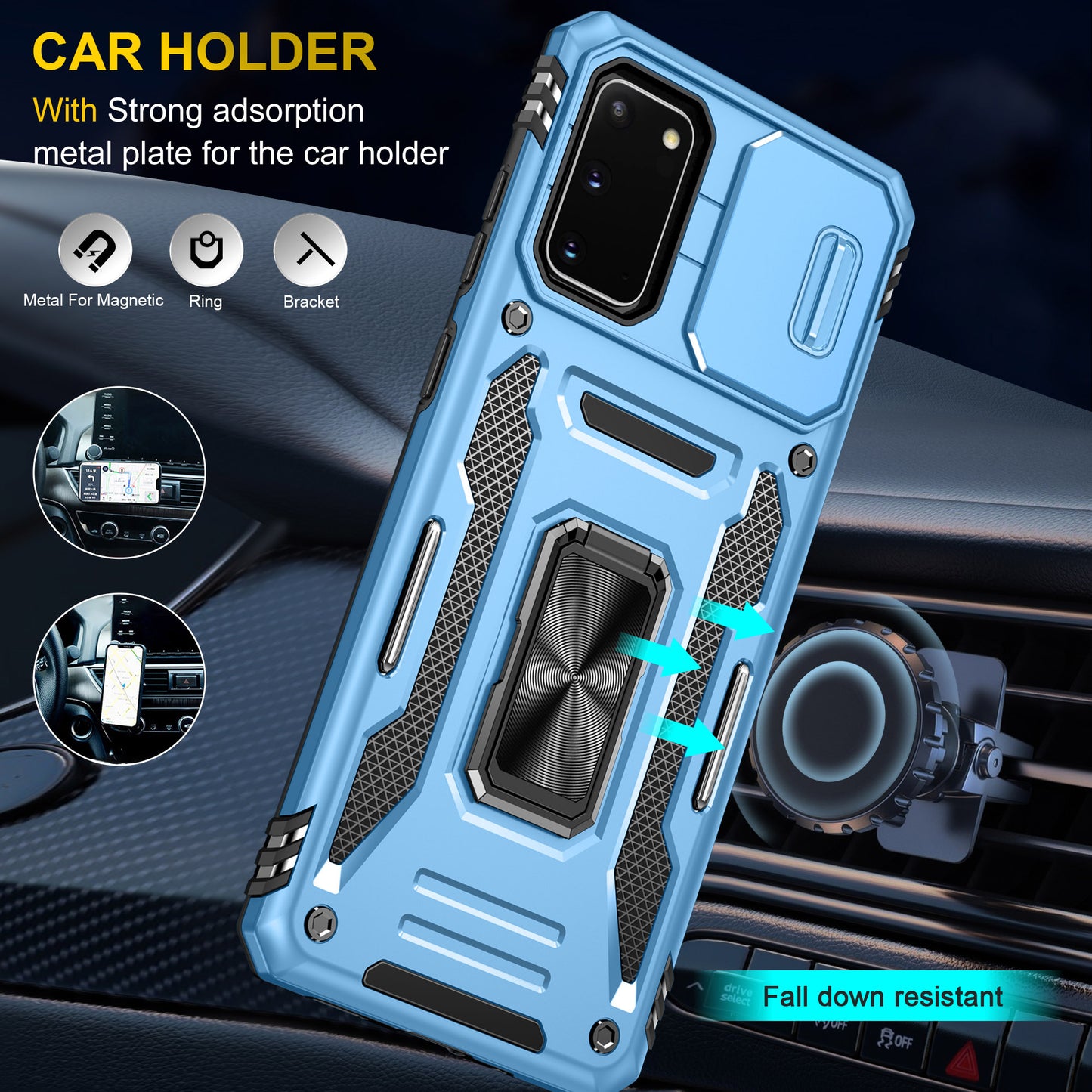 Armor Series for Samsung Galaxy S20 4G / 5G Kickstand PC + TPU Hybrid Cover Anti-collision Protective Phone Case with Slide Camera Protector - Sky Blue