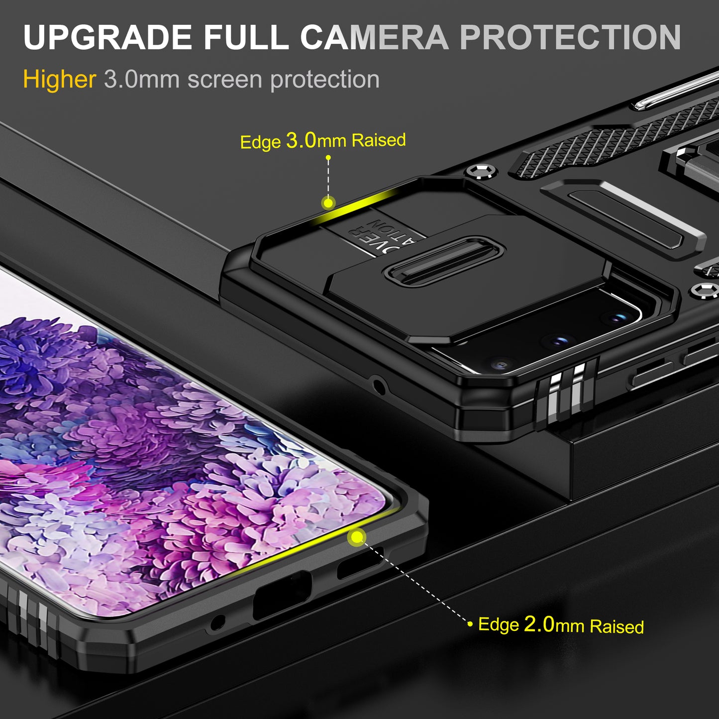 Armor Series for Samsung Galaxy S20 4G / 5G Kickstand PC + TPU Hybrid Cover Anti-collision Protective Phone Case with Slide Camera Protector - Black
