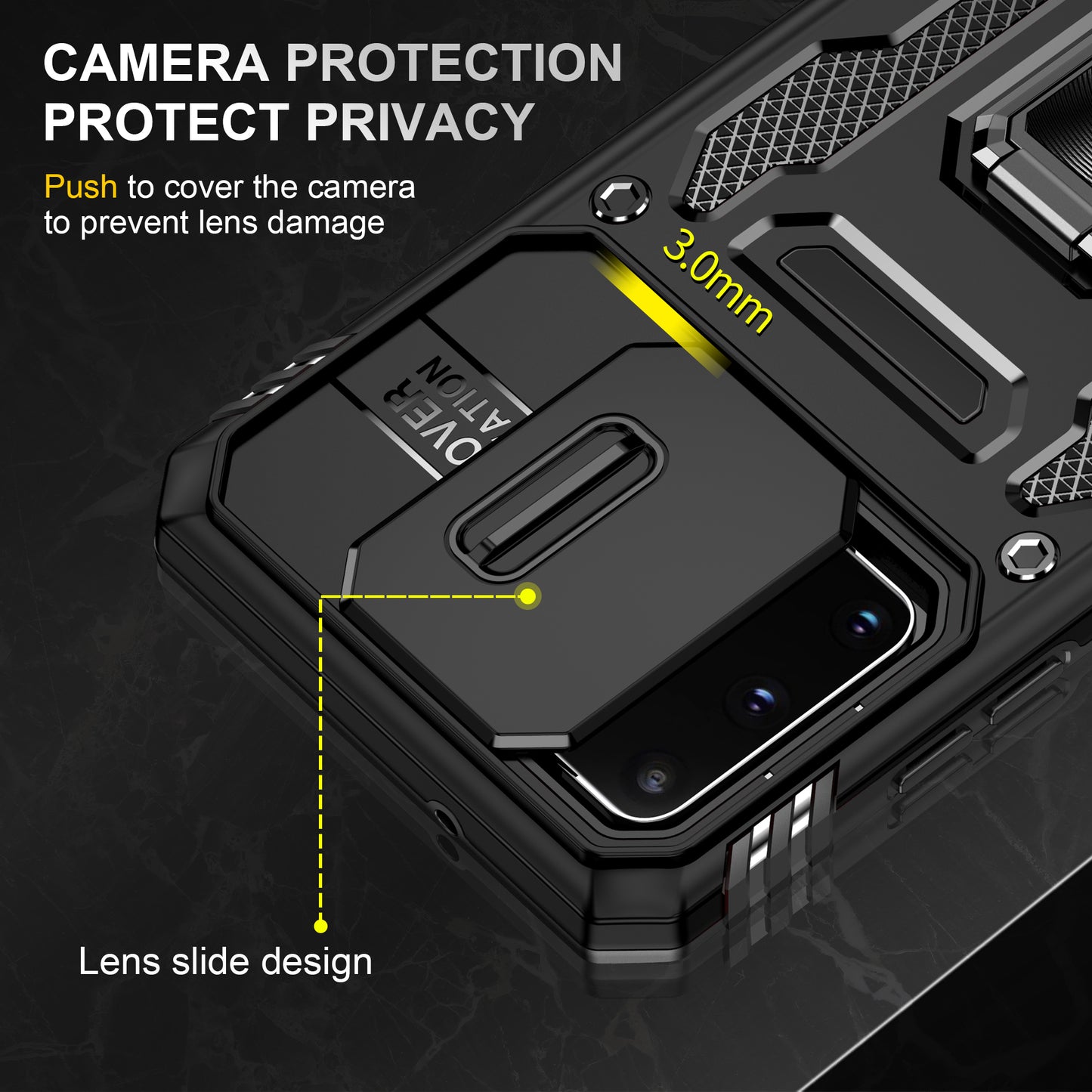 Armor Series for Samsung Galaxy S20 4G / 5G Kickstand PC + TPU Hybrid Cover Anti-collision Protective Phone Case with Slide Camera Protector - Black