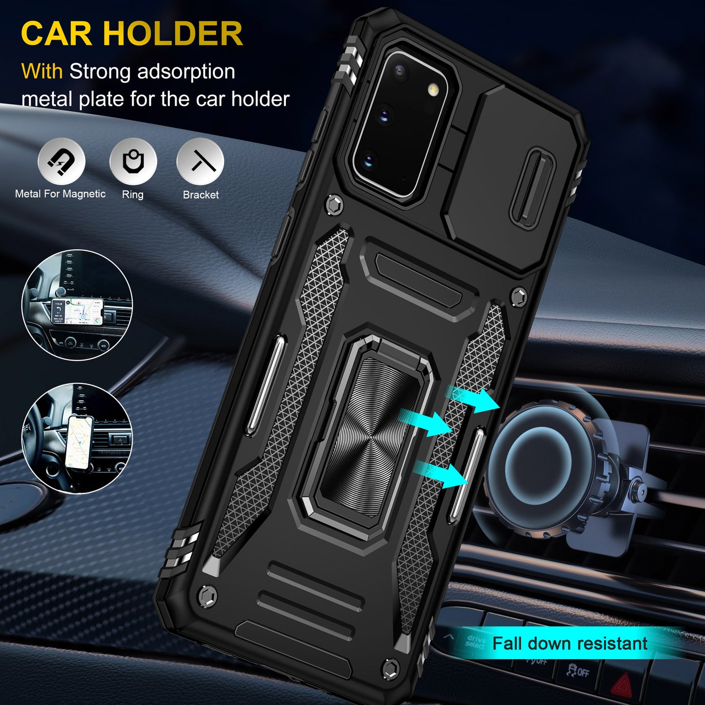 Armor Series for Samsung Galaxy S20 4G / 5G Kickstand PC + TPU Hybrid Cover Anti-collision Protective Phone Case with Slide Camera Protector - Black