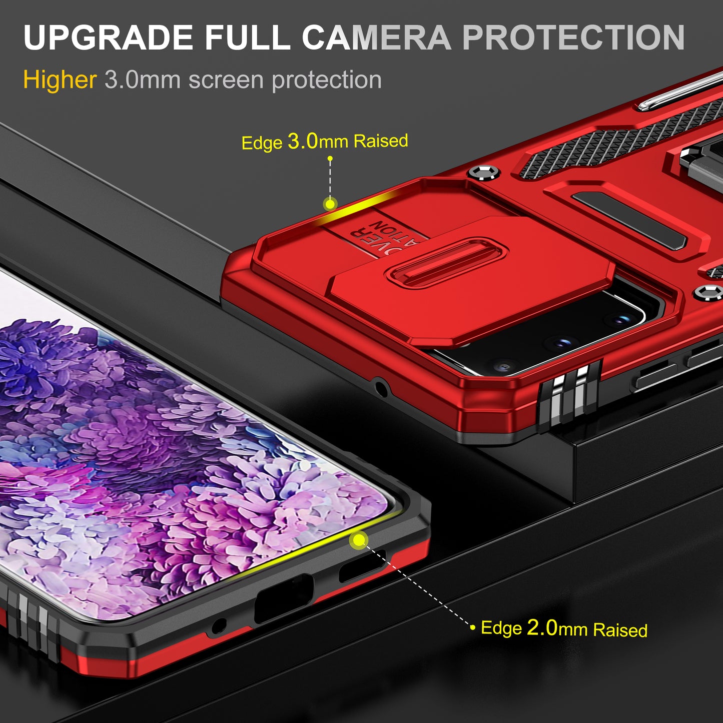 Armor Series for Samsung Galaxy S20 4G / 5G Kickstand PC + TPU Hybrid Cover Anti-collision Protective Phone Case with Slide Camera Protector - Red