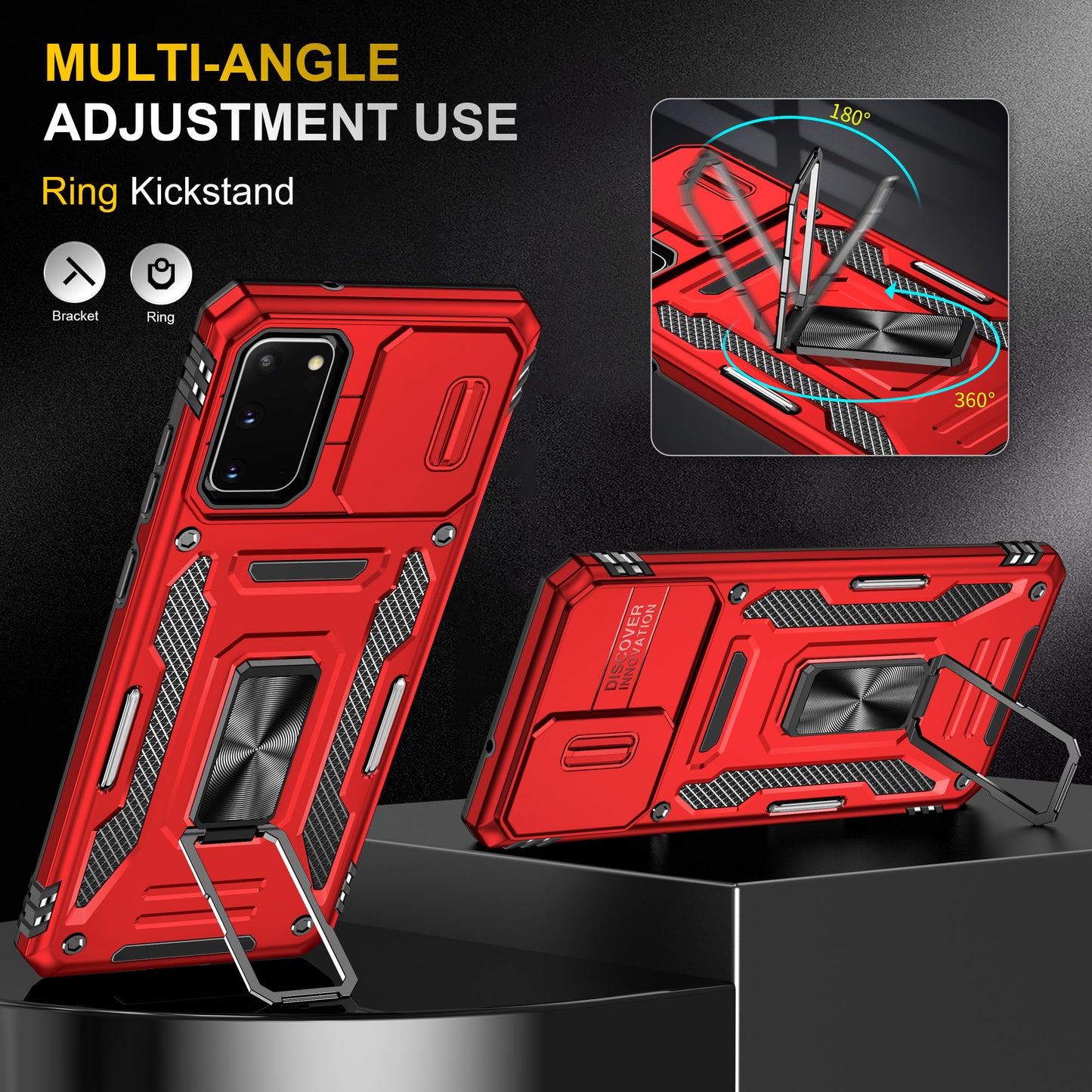 Armor Series for Samsung Galaxy S20 4G / 5G Kickstand PC + TPU Hybrid Cover Anti-collision Protective Phone Case with Slide Camera Protector - Red