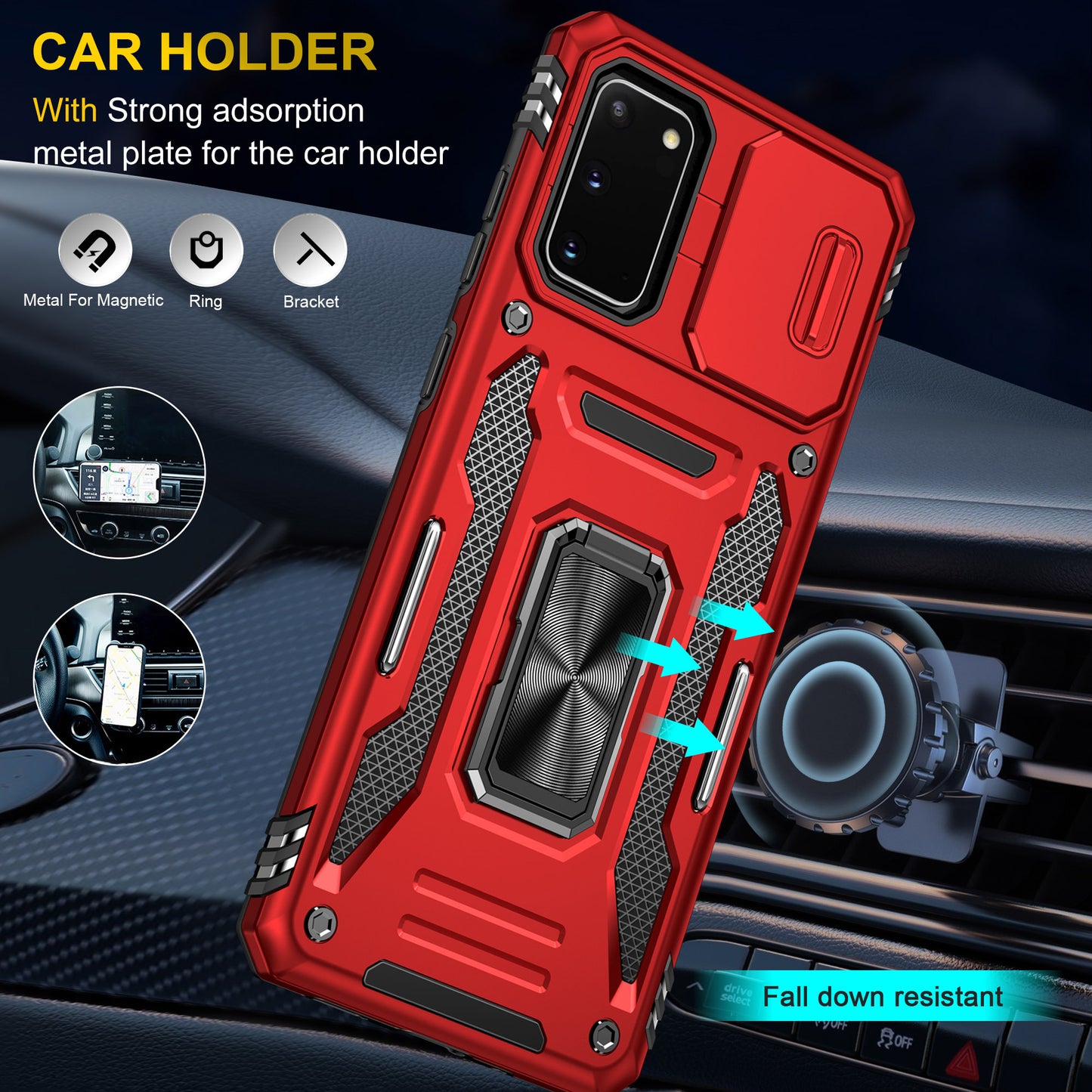 Armor Series for Samsung Galaxy S20 4G / 5G Kickstand PC + TPU Hybrid Cover Anti-collision Protective Phone Case with Slide Camera Protector - Red