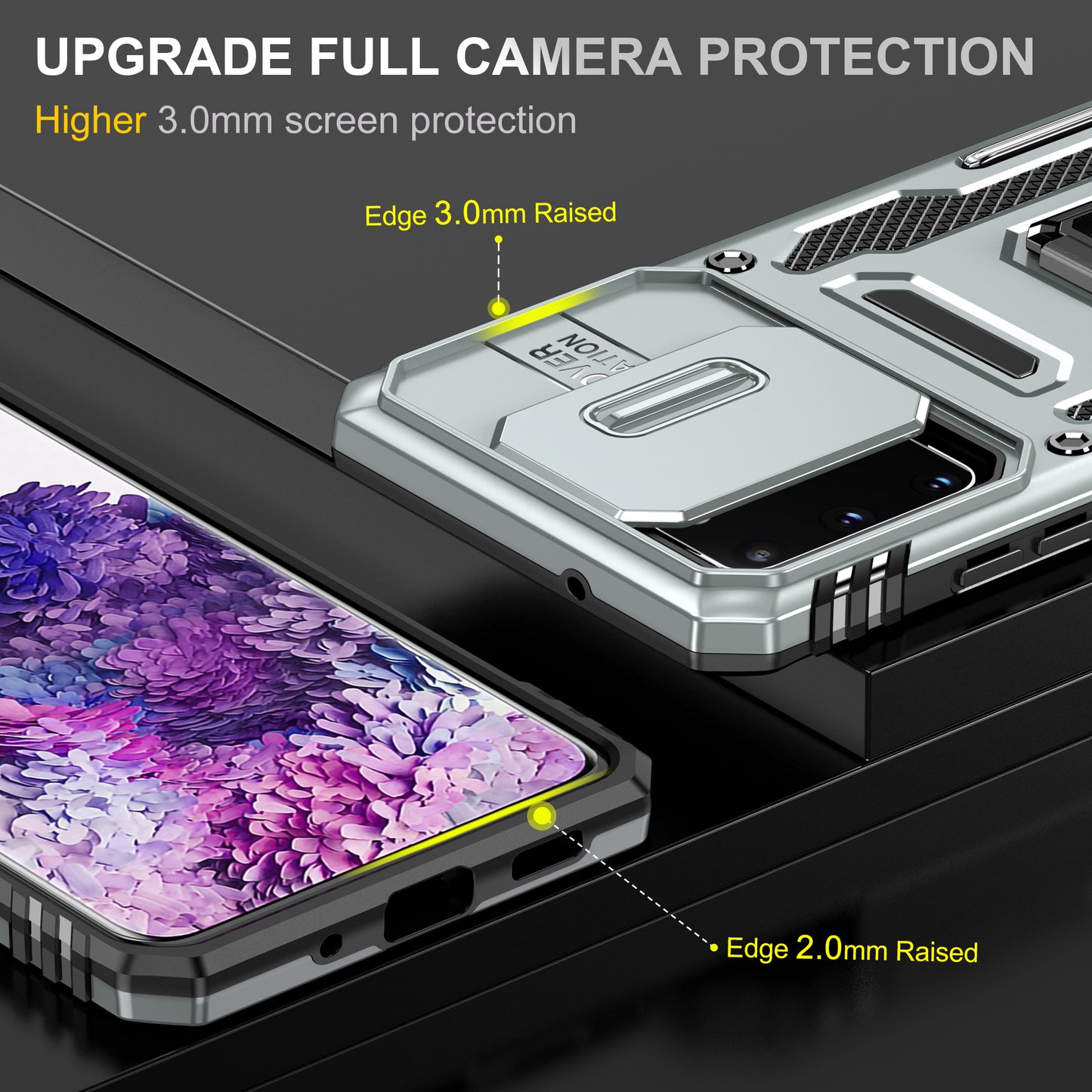 Armor Series for Samsung Galaxy S20 4G / 5G Kickstand PC + TPU Hybrid Cover Anti-collision Protective Phone Case with Slide Camera Protector - Grey