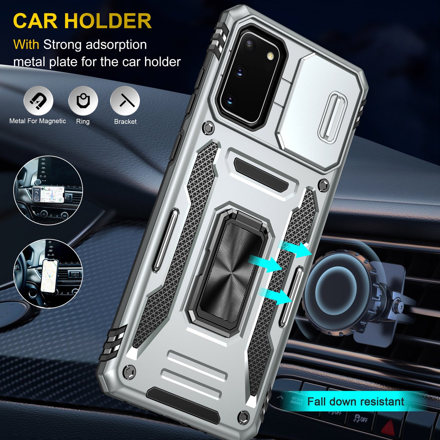 Armor Series for Samsung Galaxy S20 4G / 5G Kickstand PC + TPU Hybrid Cover Anti-collision Protective Phone Case with Slide Camera Protector - Grey