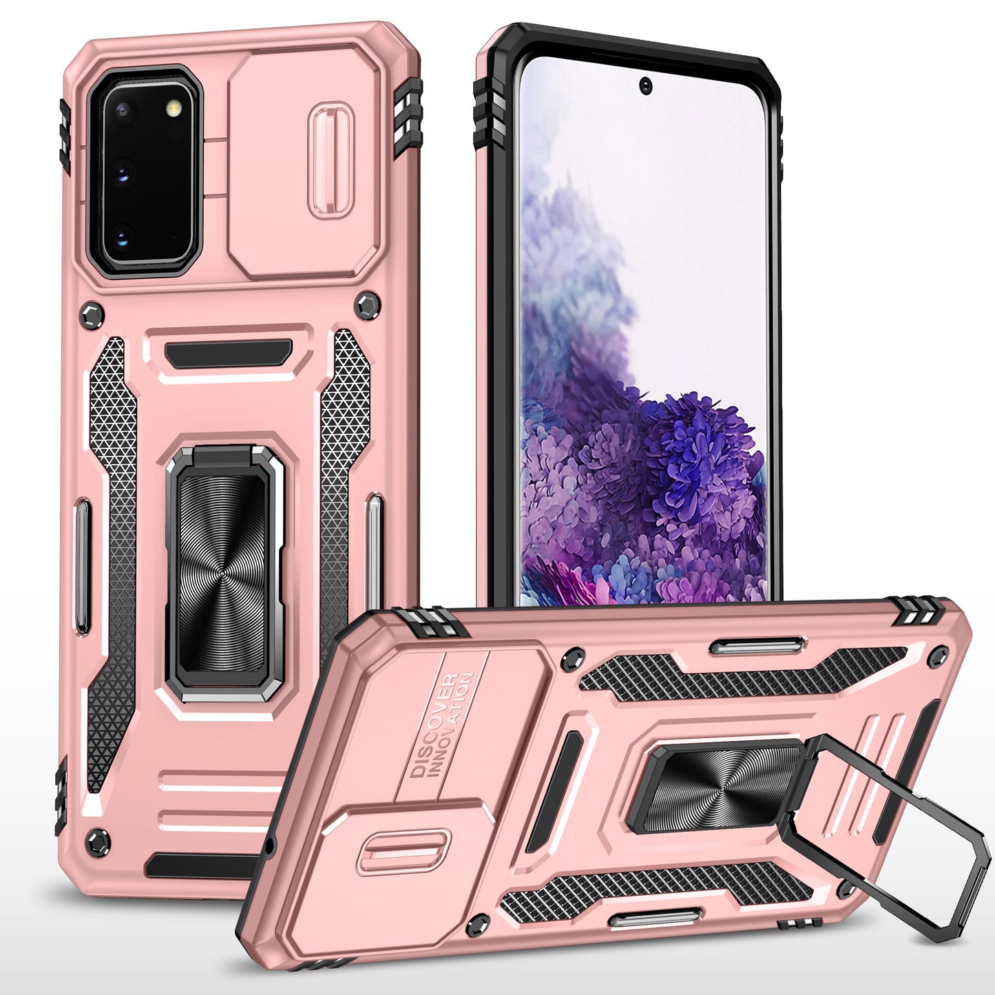 Armor Series for Samsung Galaxy S20 4G / 5G Kickstand PC + TPU Hybrid Cover Anti-collision Protective Phone Case with Slide Camera Protector - Rose Gold