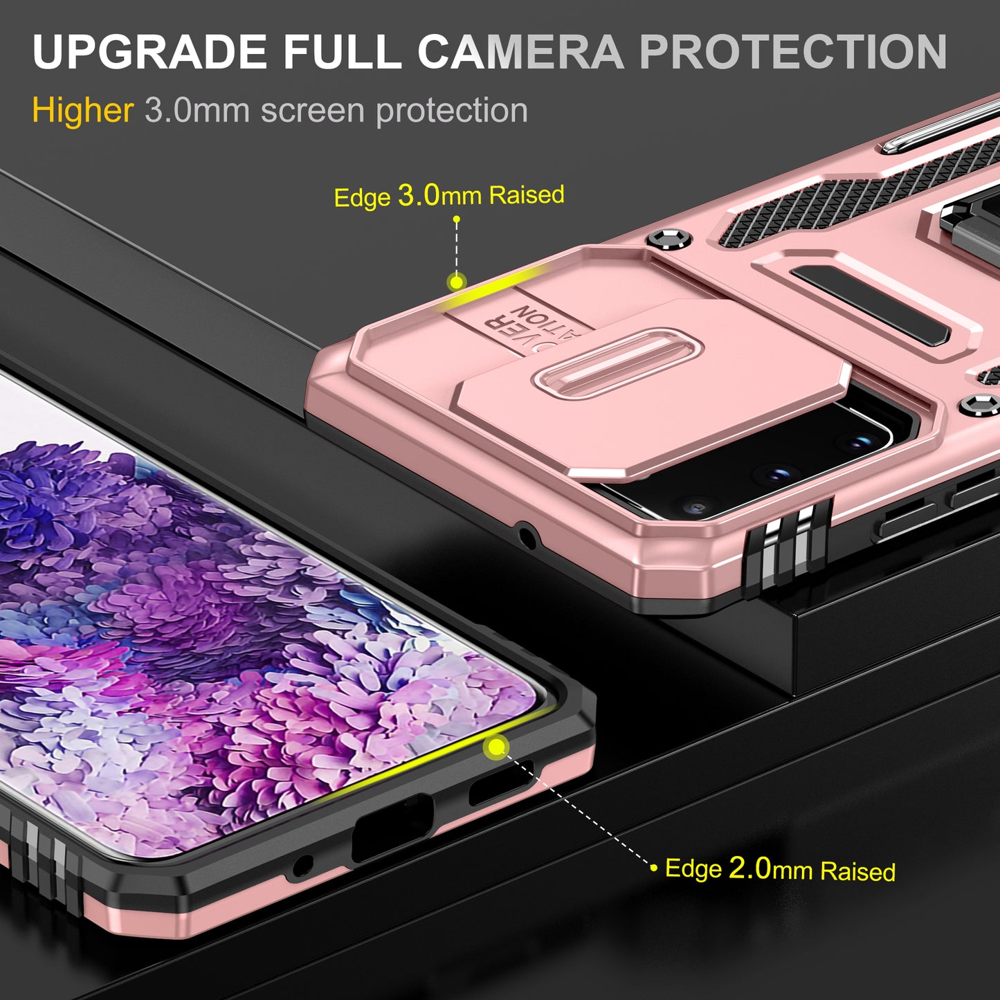 Armor Series for Samsung Galaxy S20 4G / 5G Kickstand PC + TPU Hybrid Cover Anti-collision Protective Phone Case with Slide Camera Protector - Rose Gold