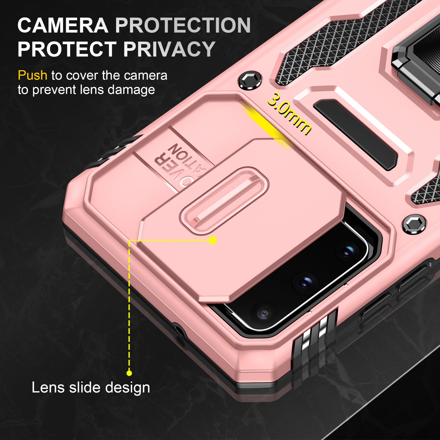 Armor Series for Samsung Galaxy S20 4G / 5G Kickstand PC + TPU Hybrid Cover Anti-collision Protective Phone Case with Slide Camera Protector - Rose Gold