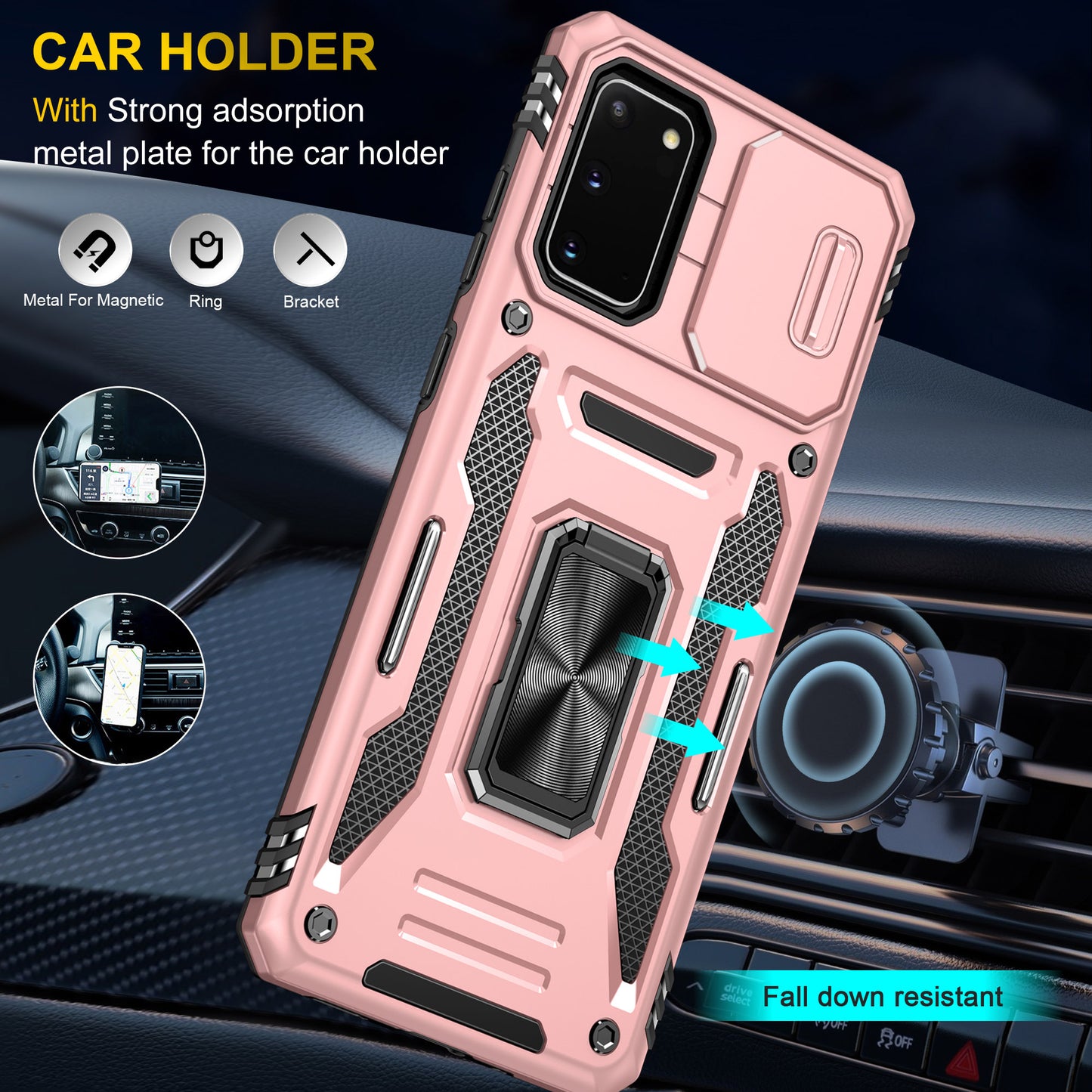 Armor Series for Samsung Galaxy S20 4G / 5G Kickstand PC + TPU Hybrid Cover Anti-collision Protective Phone Case with Slide Camera Protector - Rose Gold