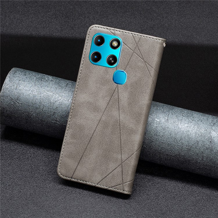 For Infinix Smart 6 / X6511B BF Imprinting Pattern Series-1 Flip Leather Phone Case Stand Cover with Card Holder - Grey