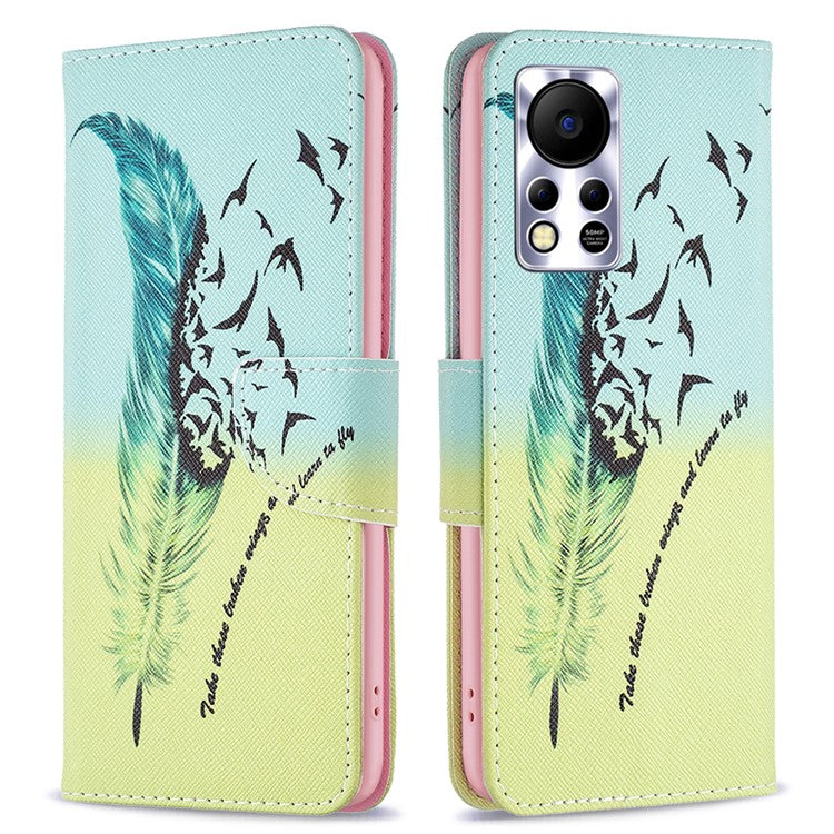 For Infinix Hot 11s NFC 4G / X6812B PU Leather Cover Pattern Flip Wallet Case Stand - Feather