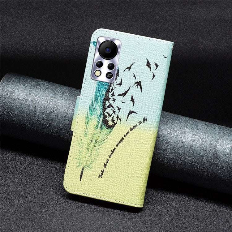 For Infinix Hot 11s NFC 4G / X6812B PU Leather Cover Pattern Flip Wallet Case Stand - Feather
