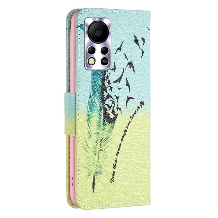 For Infinix Hot 11s NFC 4G / X6812B PU Leather Cover Pattern Flip Wallet Case Stand - Feather
