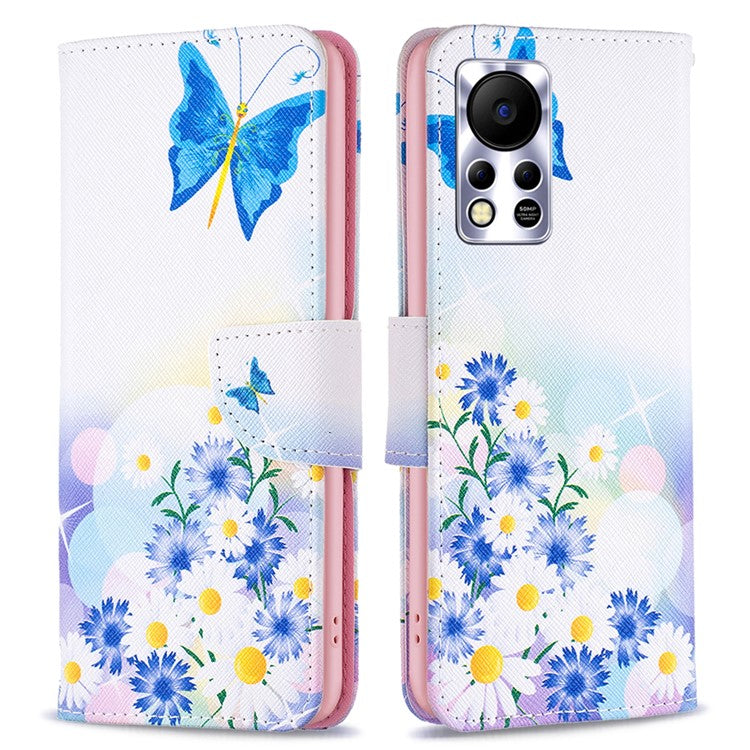 For Infinix Hot 11s NFC 4G / X6812B PU Leather Cover Pattern Flip Wallet Case Stand - Butterfly and Flowers